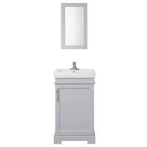 Hallcrest 20 in. W x 16 in. D Vanity in Misty Grey with Integrated Vanity Top in White with White Sink and Mirror