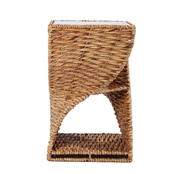 Southern Enterprises Judeah 14.25 in. Natural Short Square Wicker Water Hyacinth End Table