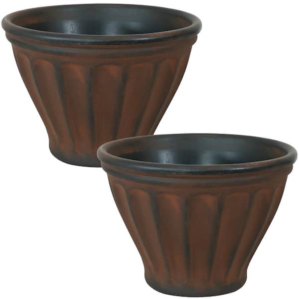 Sunnydaze 16 in. Rust Charlotte Resin Outdoor Flower Pot Planter (2-Pack)
