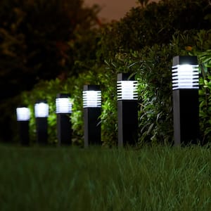 15.25 in. H Solar Black Powered Transparent Texture Lens Pathway Stake Light (6-Pack)