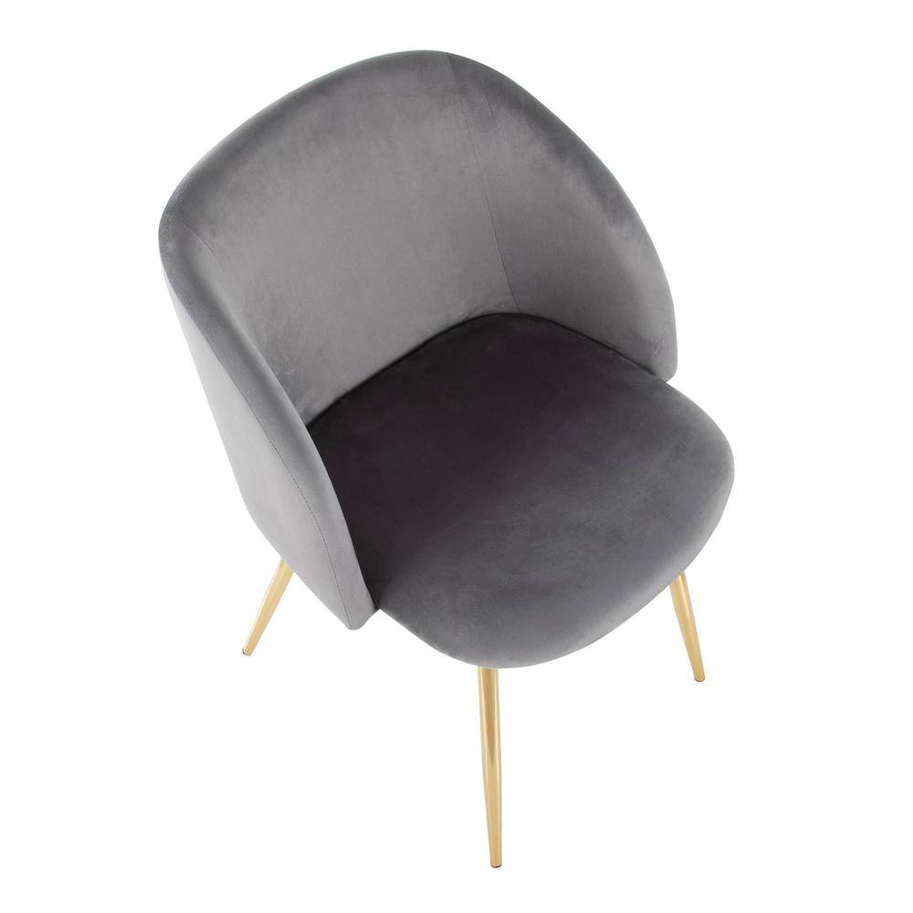 Silver Velvet Upholstered Arm Chair with Gold Legs, Set of 2