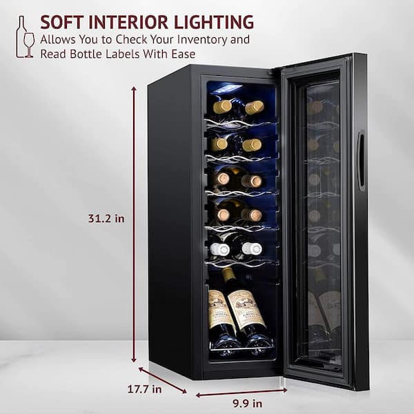 Schmecke - 12-Bottle Wine Cooler, Large Cellar Cooling Unit in Black, Freestanding Wine Fridge with Lock