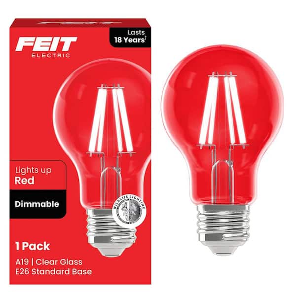 25-Watt Equivalent A19 Dimmable Filament Red Colored Glass E26 Medium Base LED Light Bulb (1-Pack)