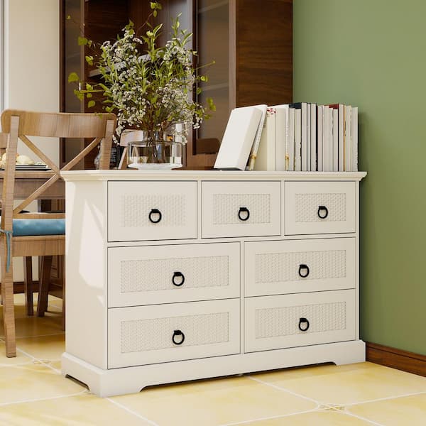 Keloyid White 7-Drawers 47.24 in. Wide Wood Dresser