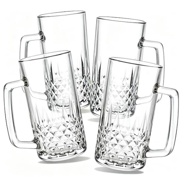 4-Pack 20 oz. Beer Mugs for Freezer, Large Heavy Glass Mugs with Handles, Best Gifts for Dad Husband or Friends
