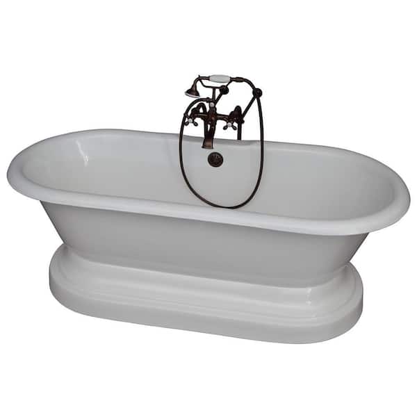 Barclay Products 5.6 ft. Cast Iron Double Roll Top Tub in White with Oil Rubbed Bronze Accessories
