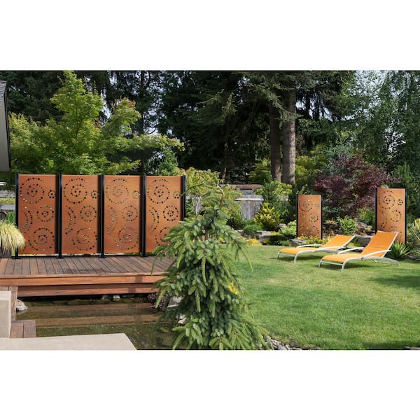 OUTDECO Spiral 3 ft. x 6 ft. Oxy-Shield Corten Steel Decorative Screen Panel in Rust with 6-Screws