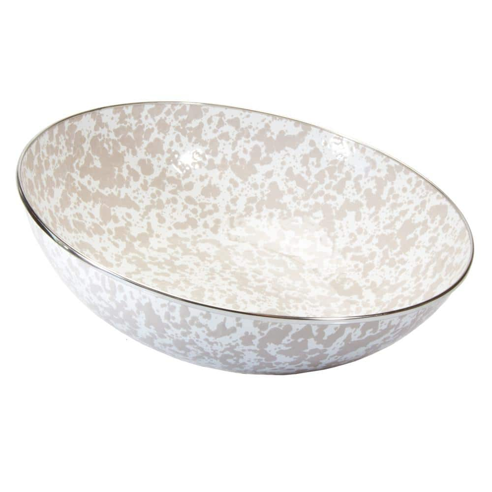 Golden Rabbit 14 in. 160 fl. oz. Taupe Swirl Enamelware Round Catering Bowl