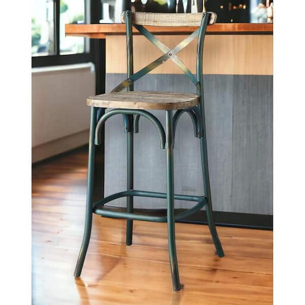 20.5 in. Turquoise High Back Metal Bar Chair with Wood Seat