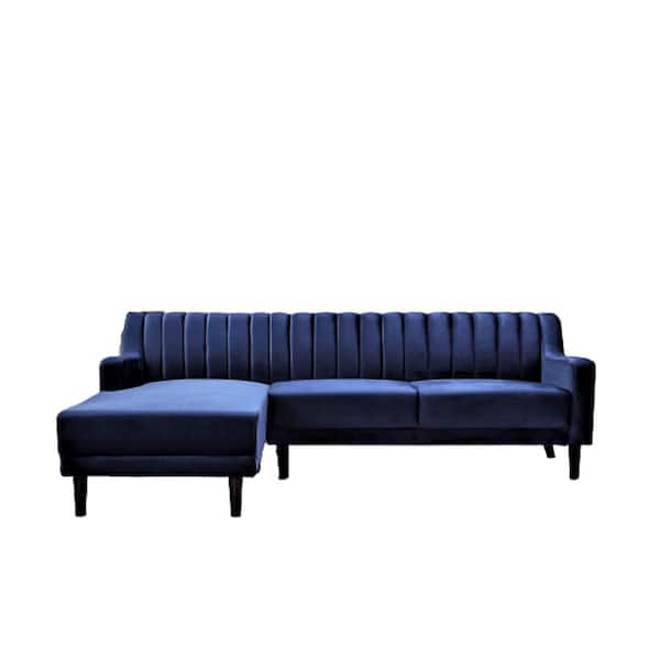 US Pride Furniture 2-Piece BlueChannel Velvet 3-Seater L-Shaped Left Facing Sectional Sofa with Tapered Legs