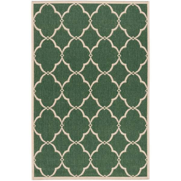 SAFAVIEH Beach House Green/Creme 4 ft. x 6 ft. Trellis Geometric Indoor/Outdoor Area Rug