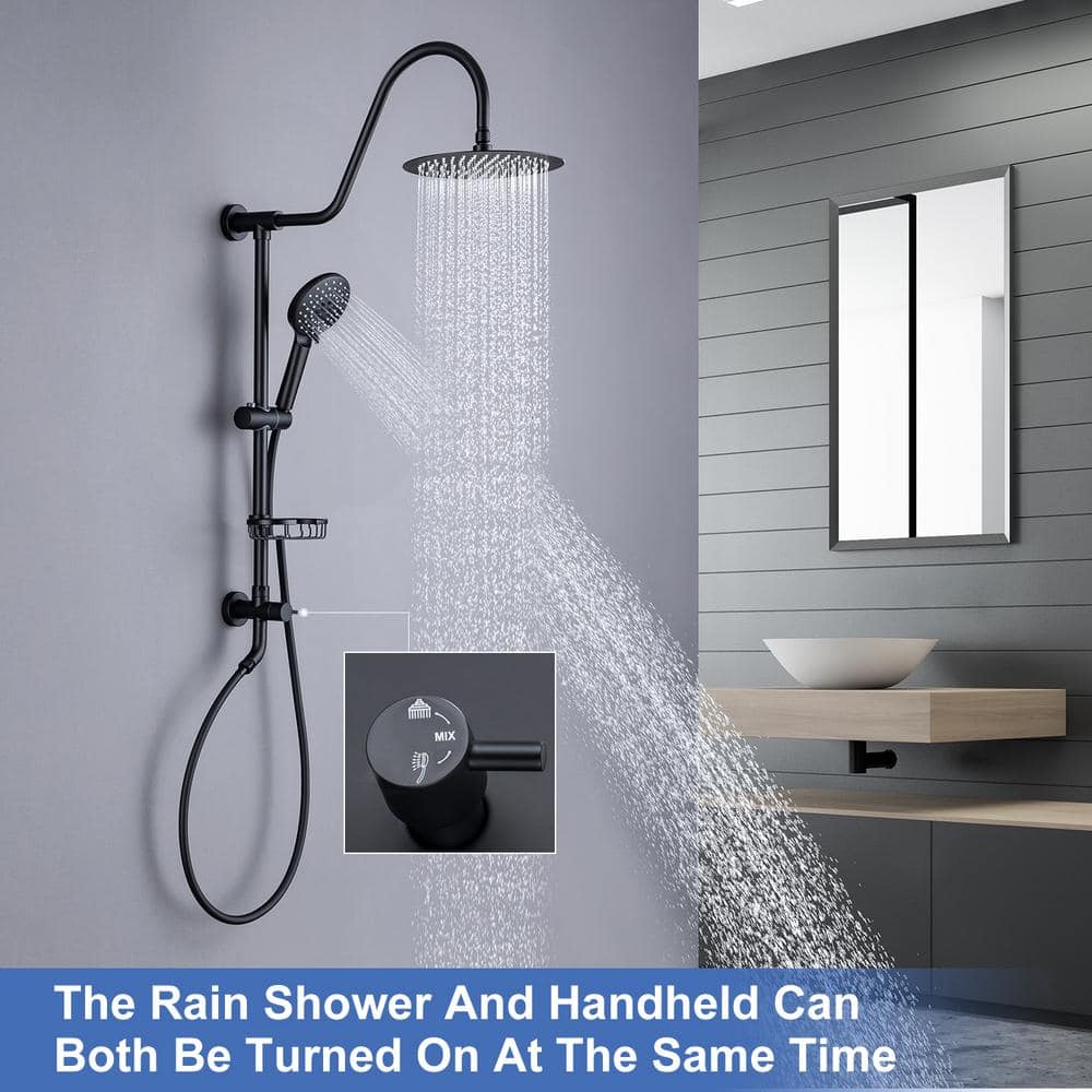 Matte Black Adjustable Height Rain Shower System with Handheld