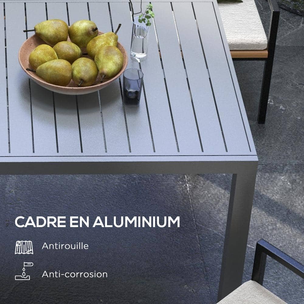 Charcoal Gray Aluminum Expandable Outdoor Dining Table for 6-8