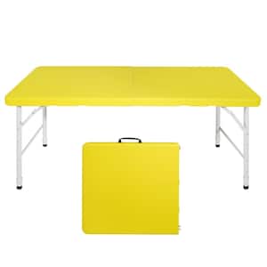 49 in. Rectangular Metal Portable Folding Picnic Table with Plastic Countertop Seats 6 People, Yellow