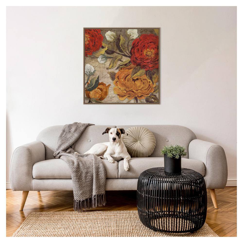 Versailles Floral Beaded Bronze Framed Canvas Wall Art