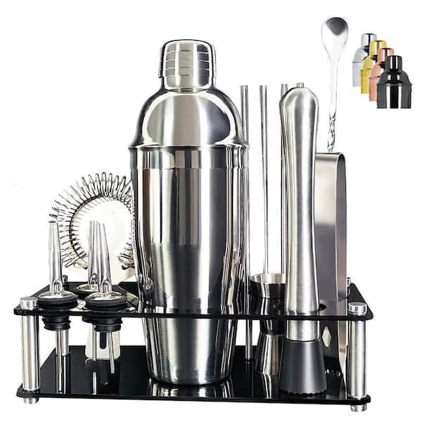 13-Piece Black Stainless Steel Cocktail Shaker Set with Acrylic Stand
