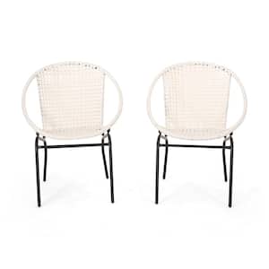 Java Black and White Metal Outdoor Patio Lounge Chairs (2-Pack)