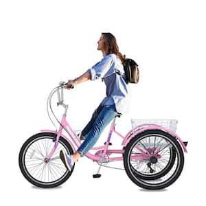 20 in. Adult Tricycle, 7 Speed 3 Wheel Bike, Adult Tricycle Trike Cruise Bike Large Size Basket for Recreation Shopping