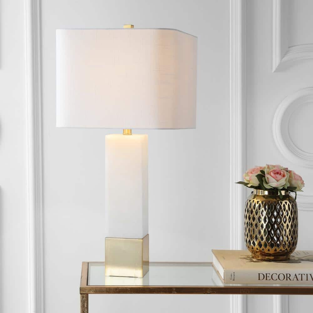 OK Lighting 14 Brass Touch Lamp with Frosted White Flowers, Table