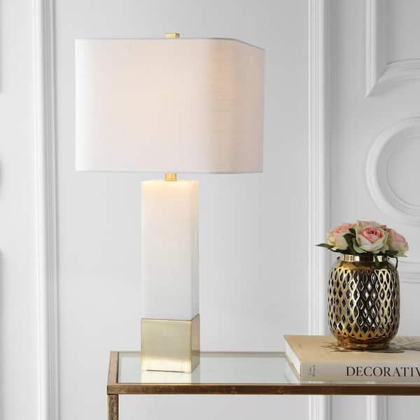 JONATHAN Y Jeffrey 29 in. Brass Gold/White Metal/Marble LED Table Lamp