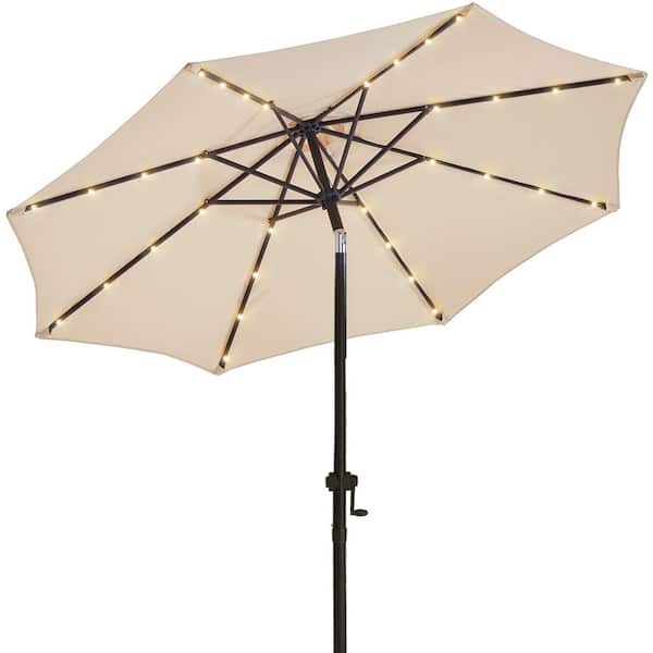 wikiwiki 11 ft. Solar LED Lighted Market Patio Umbrella with Crank and Tilt in Beige