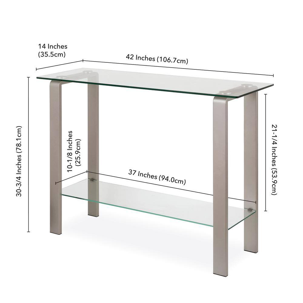 Nickel and Glass Rectangular Console Table with Storage