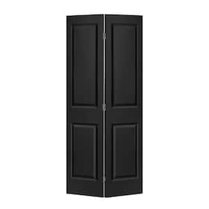 24 in. x 80 in. 2 Panel Black Painted MDF Composite Hollow Core Bi-Fold Closet Door with Hardware Kit