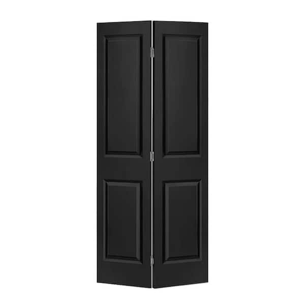 CALHOME 24 in. x 80 in. 2 Panel Black Painted MDF Composite Hollow Core Bi-Fold Closet Door with Hardware Kit