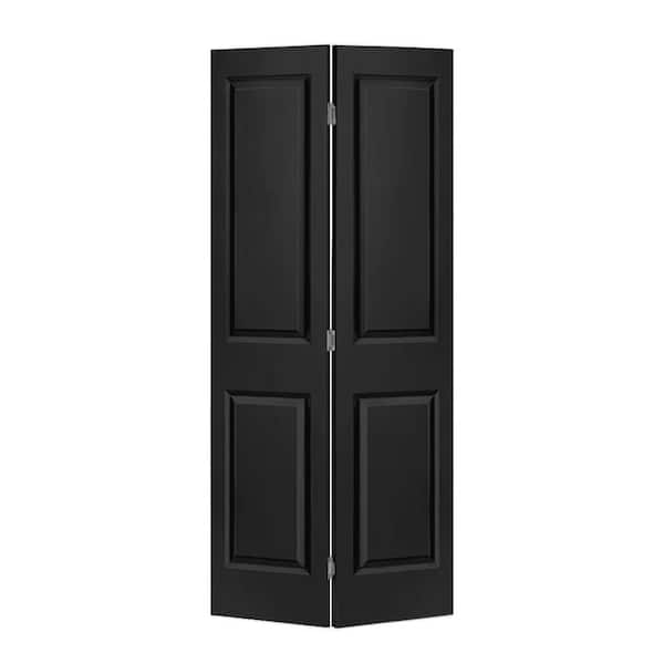 CALHOME 30 in. x 80 in. 2 Panel Black Painted MDF Composite Hollow Core Bi-Fold Closet Door with Hardware Kit