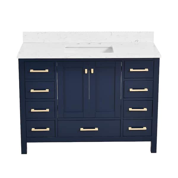 Bath Mist 48 in. W Single Sink Freestanding Bath Vanity in Blue with White Engineered Top