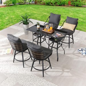 6-Piece Metal Bar Height Outdoor Dining Set with Gray Cushions