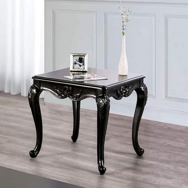 Griffith 24.75 in. Black Rectangle Wood End Table With Leaf Motifs