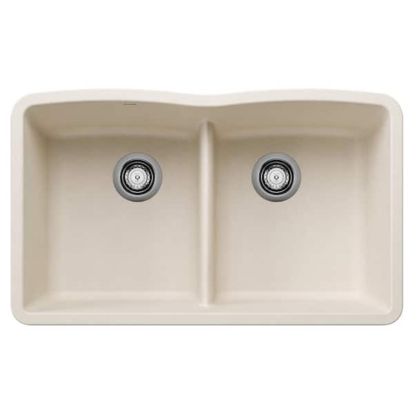 Blanco DIAMOND 32 in. Undermount Double Bowl Soft White Granite Composite Kitchen Sink
