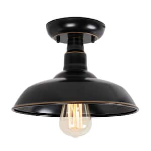 Oil Rubbed Bronze 1-Light Outdoor Ceiling Mounted Flush Mount Lighting