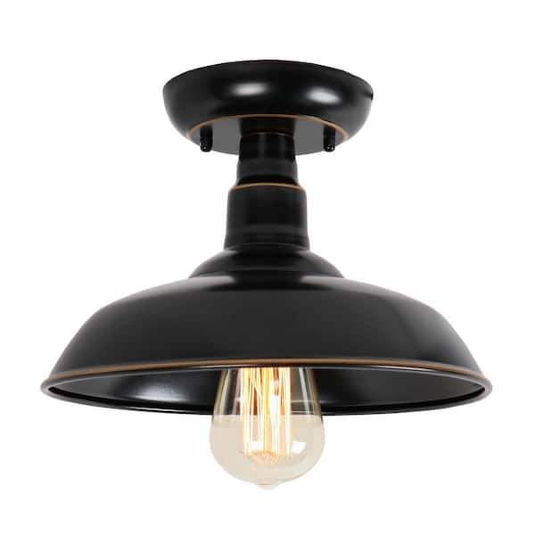 Oil Rubbed Bronze 1 Light Outdoor Ceiling Mounted Flush Mount Lighting El0500ib The Home Depot