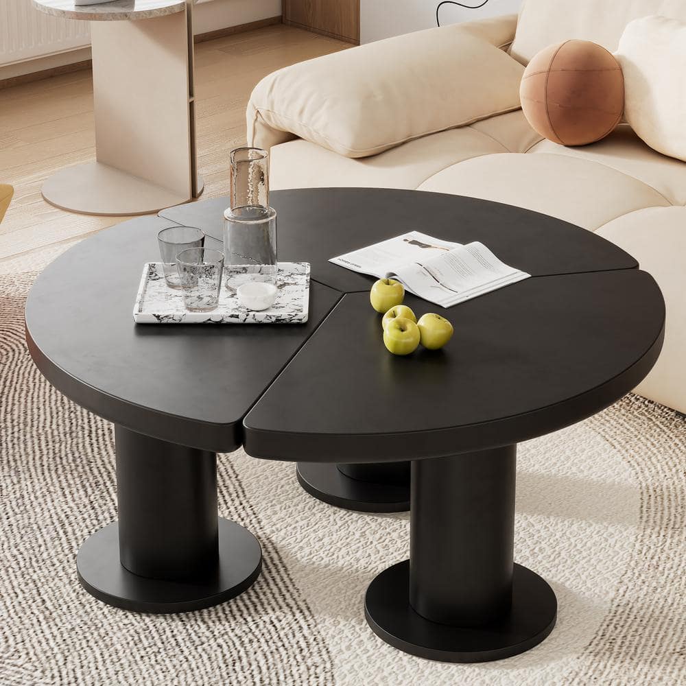 39.4 in. Black Round MDF Coffee Table with 3 Thick Legs