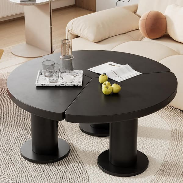 CSC DECOR INC 39.4 in. Black Round MDF Coffee Table with 3 Thick Legs Sleek Round Edges for Living Room