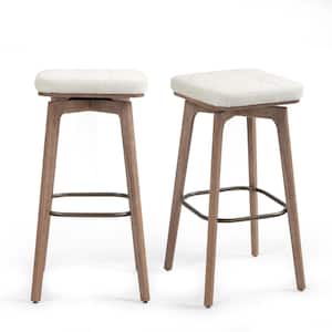 Beckham 30 in. Beige Wood Counter Stool with Woven Fabric Seat 2 (Set of Included)