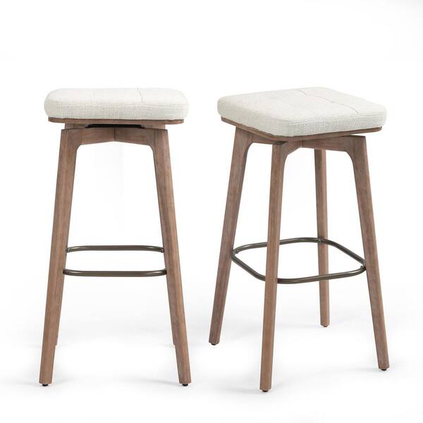 Glamour Home Beckham 30 in. Beige Wood Counter Stool with Woven Fabric Seat 2 (Set of Included)