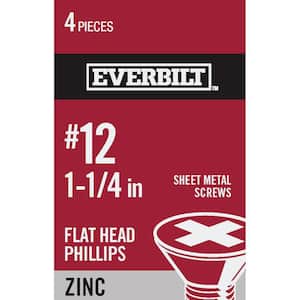 #12 x 1-1/4 in. Phillips Flat Head Zinc Plated Sheet Metal Screw (4-Pack)