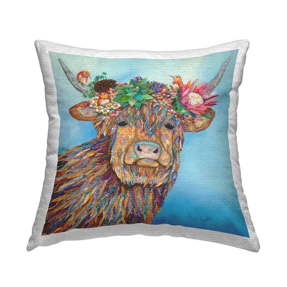 Abstract Hues Cow Flower Crown Blue Square Outdoor Throw Pillow price history on PriceWatchPro