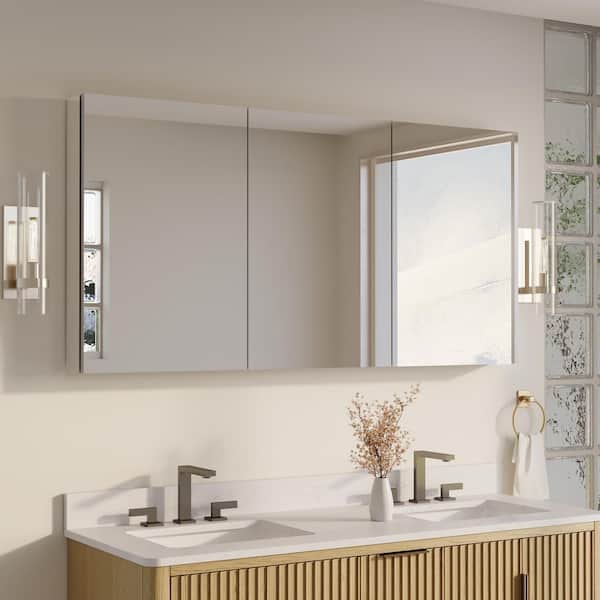 60 in. W x 30 in. H Rectangular Recess/Surface Mount Medicine Cabinet with Mirror, Three Soft Close Door