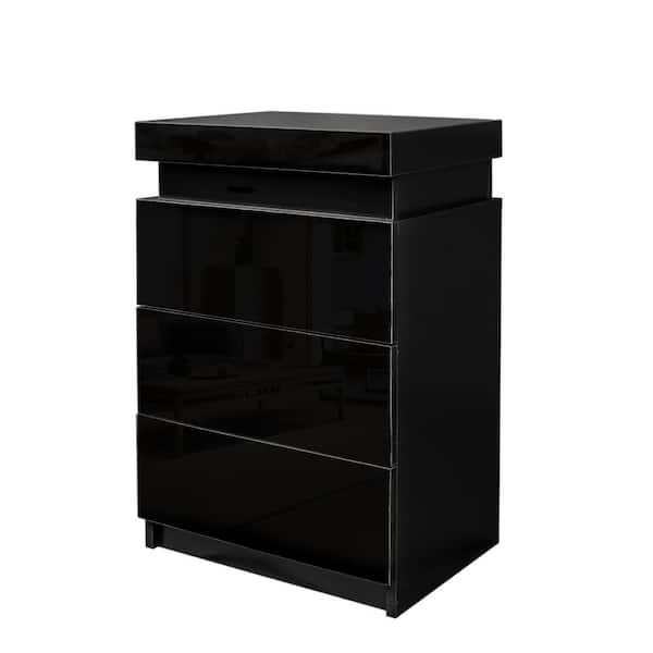 Tatahance Black High Gloss UV Cabinet with 3-Drawers and LED Lights