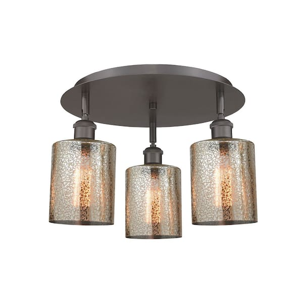 Cobbleskill 17.75 in. 3-Light Oil Rubbed Bronze Art Nouveau Flush Mount with Smoked Glass Shade