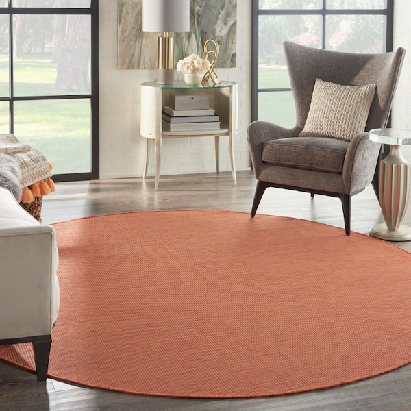 Positano Terracotta 8 ft. x 8 ft. Round Solid Modern Indoor/Outdoor Patio Area Rug
