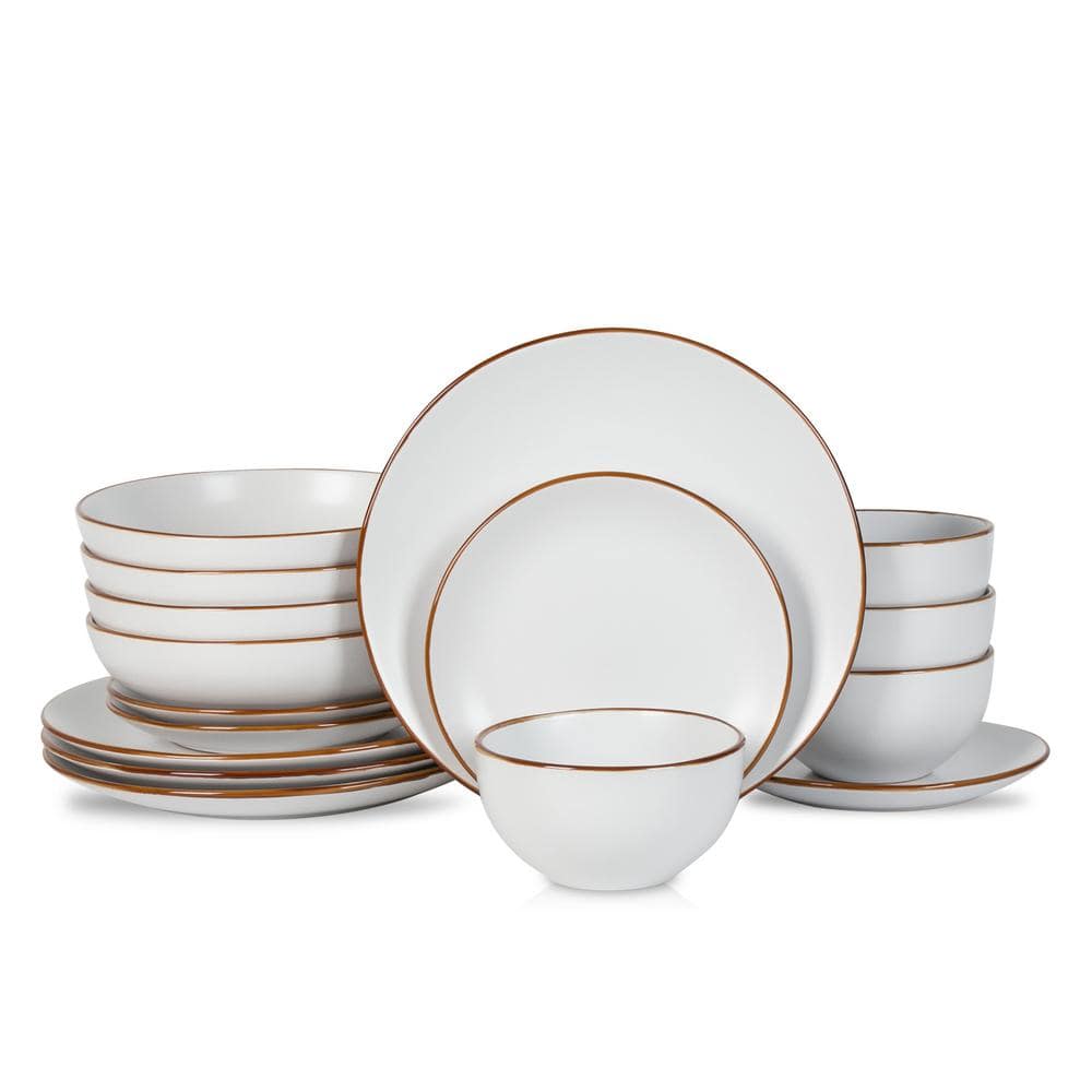 Elama Rustic Birch 16-Piece Casual White Stoneware Dinnerware Set (Service  for 4) 985113618M - The Home Depot