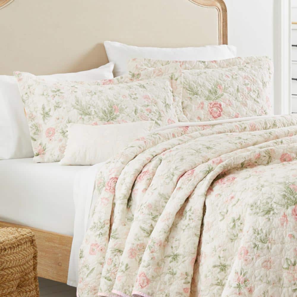 Twin Pink Cotton Reversible Quilt Set with Sham