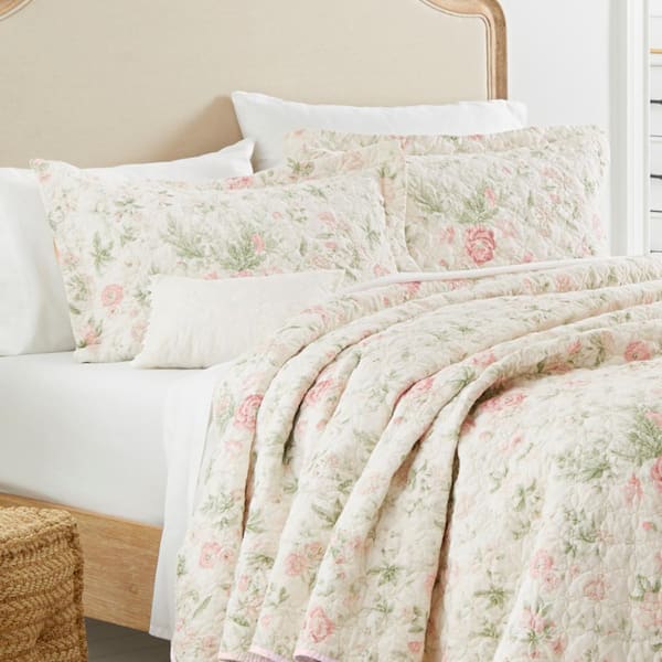 LAURA ASHLEY outlet BREEZY FLORAL FULL/QUEEN 3 PC. QUILT SET