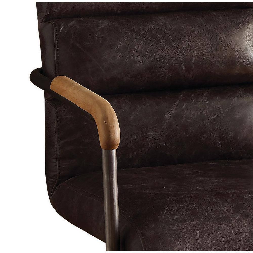 Antique Slate Executive Swivel Chair in Top Grain Leather and Wood