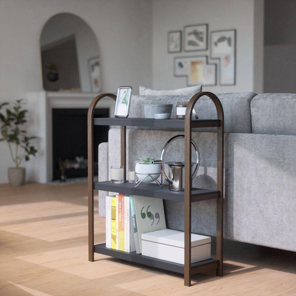 Bellwood Black/Walnut Wood Over-the-Toilet 3-Tier Bookshelf
